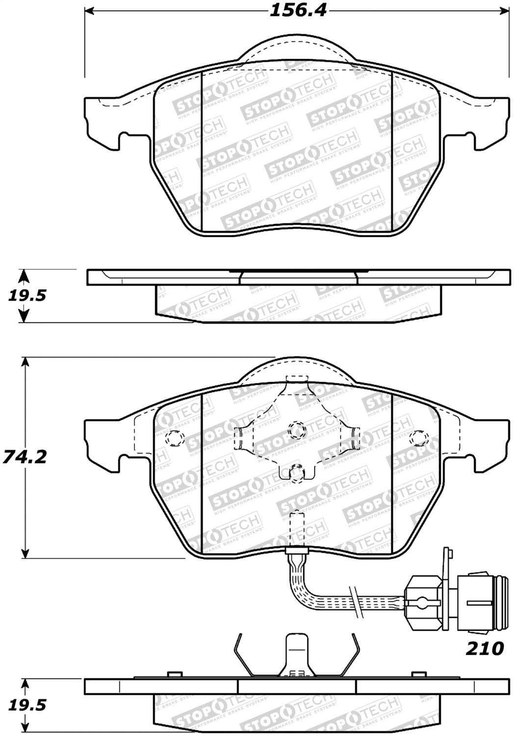 Front StopTech 308.05550 Brake Pads with Shims and Hardware Street