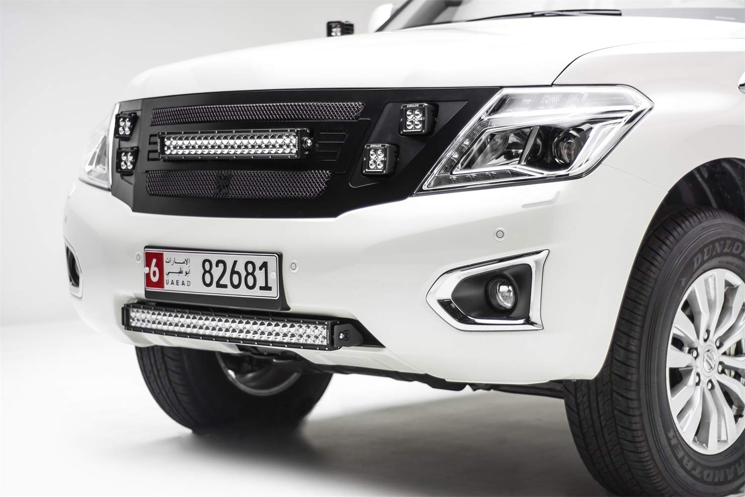 ZROADZ Z327871-KIT Black Front Bumper, 1 Pack 2010-2017 Nissan Patrol Y62 Front Bumper Center LED Kit with (1) 30 Inch LED Curved Double Row Light Bar - PN #Z327871-KIT