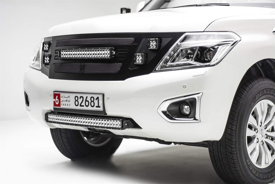 ZROADZ Z327871-KIT Black Front Bumper, 1 Pack 2010-2017 Nissan Patrol Y62 Front Bumper Center LED Kit with (1) 30 Inch LED Curved Double Row Light Bar - PN #Z327871-KIT