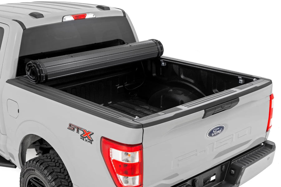 Rough Country Tonneau Cover Hard Roll-Up for Ford F-150 (2015-2025) F-150 Lightning (2022-2025) - Aluminum Truck Bed Cover, Fits 5'7 Bed