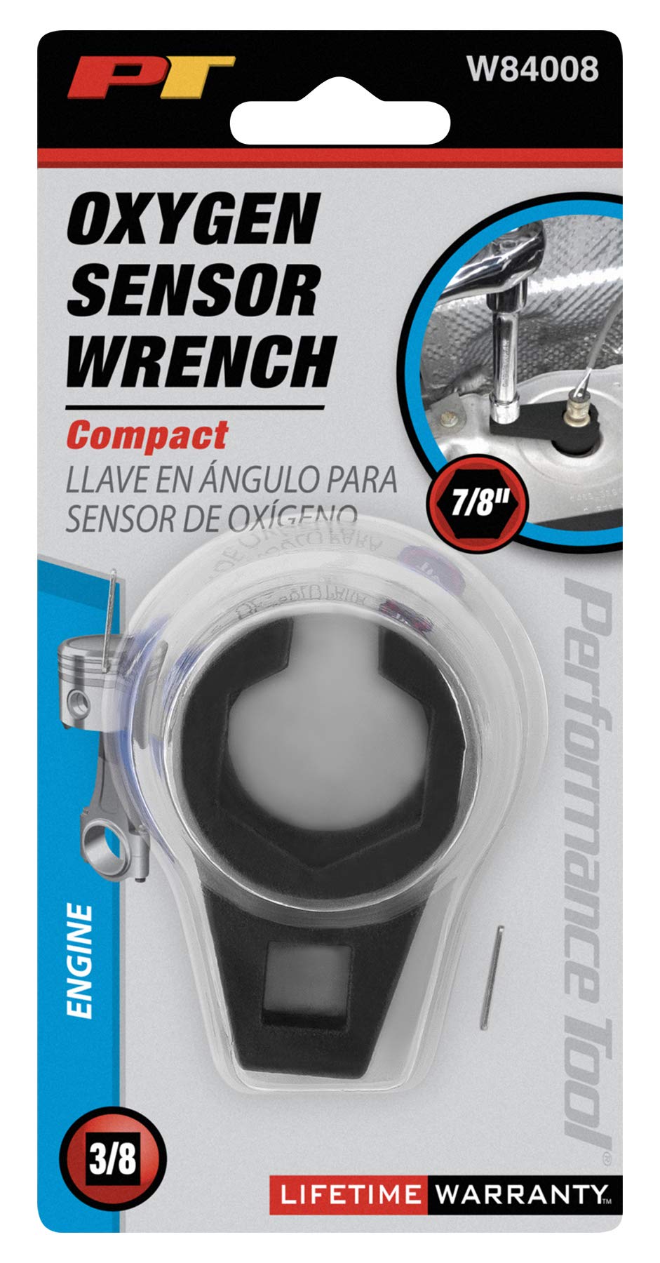 W84008 Performance Tool Compact Oxygen Sensor Socket for Easy and Precise Removal, 3/8-Inch Drive, 7/8-Inch (22mm) Offset Design