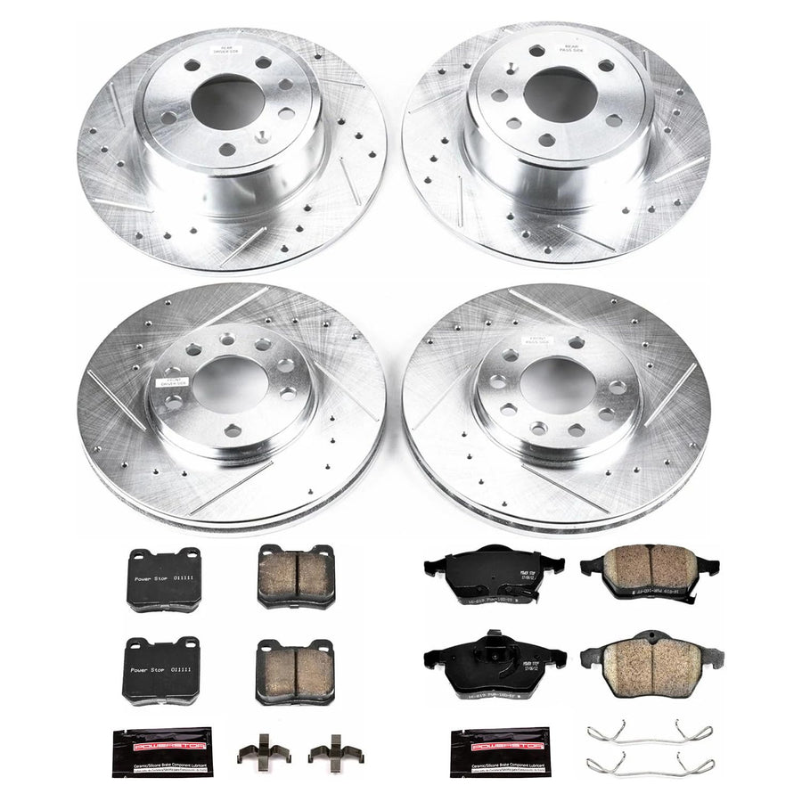 Power Stop K835 Z23 Carbon Fiber Brake Pads with Front and Rear Drilled & Slotted Brake Rotors Kit For Saab 9-3, Saturn L, Saturn L300, Saturn, Saturn, Saturn, Saturn LW300 [Model Specific]