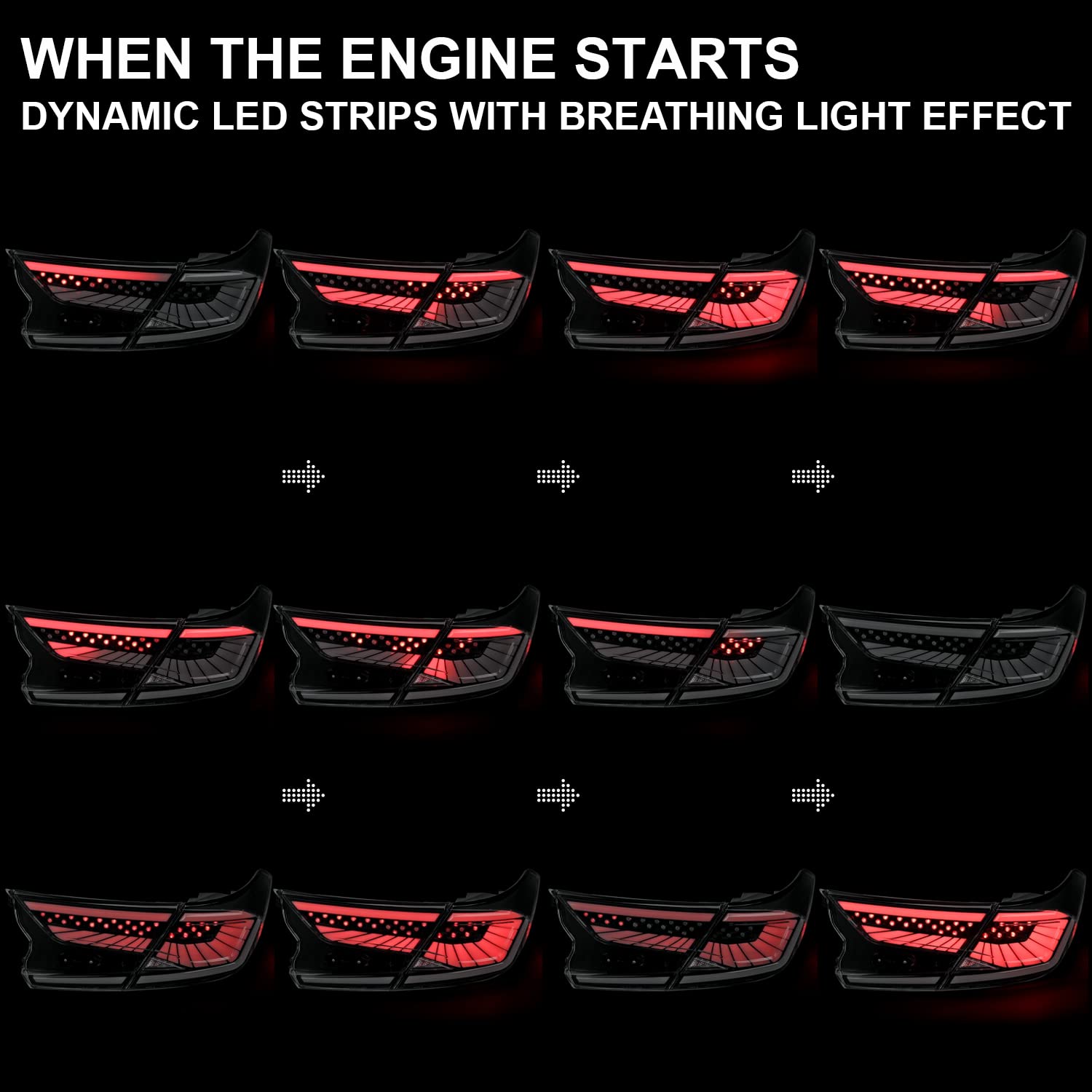 Black Smoke LED Sequential Tail Lights SPEC-D TUNING w/White Light Strips and Startup Animation Compatible with 2018-2022 Honda Accord 4Dr Sedan, Left + Right Pair Assembly