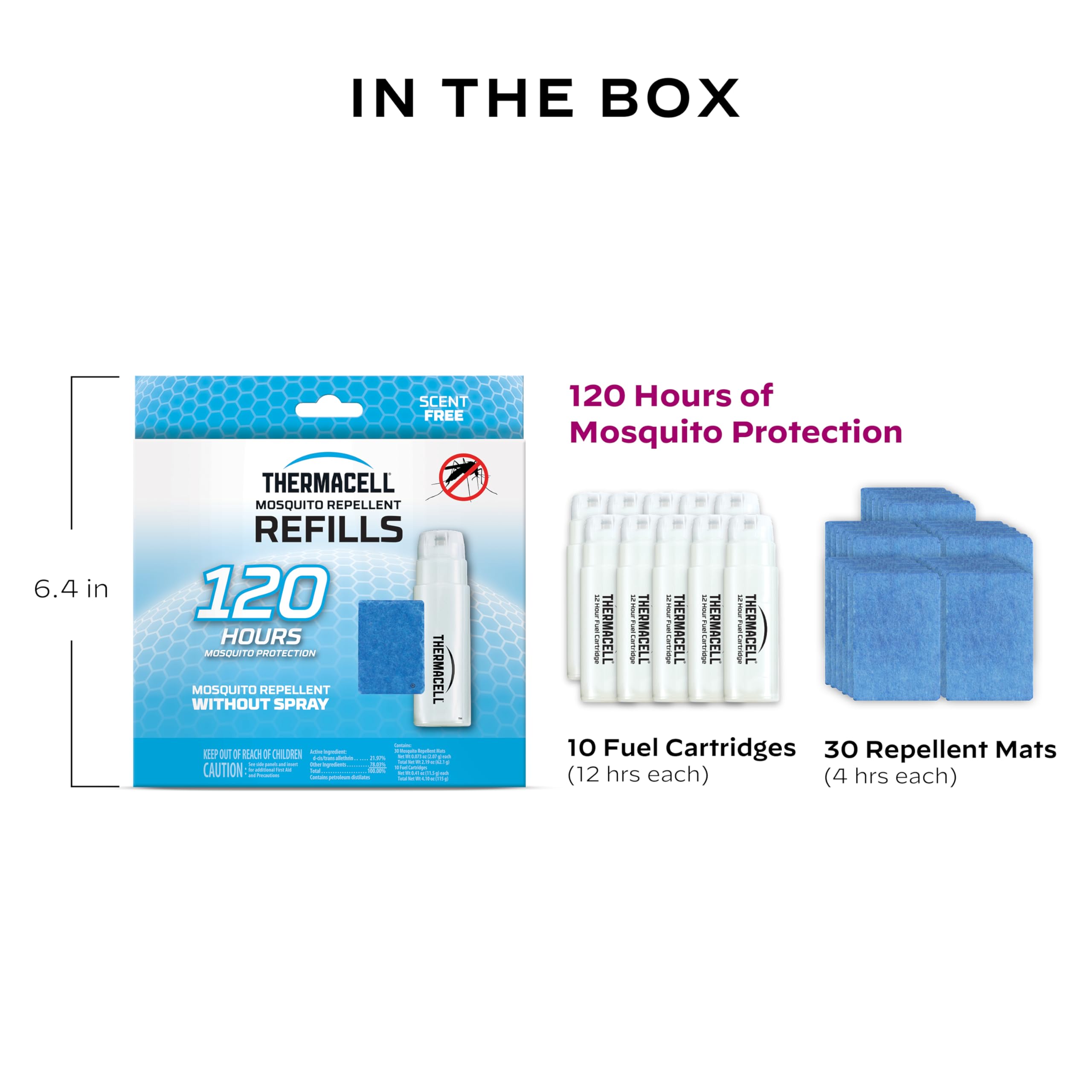 Thermacell Refills Mosquito Repellent; Provide 120 Hours of Protection; Contain 30 Repellent Mats, 10 Fuel Cartridges; Compatible with Any Fuel-Powered Mosquito Repeller Product