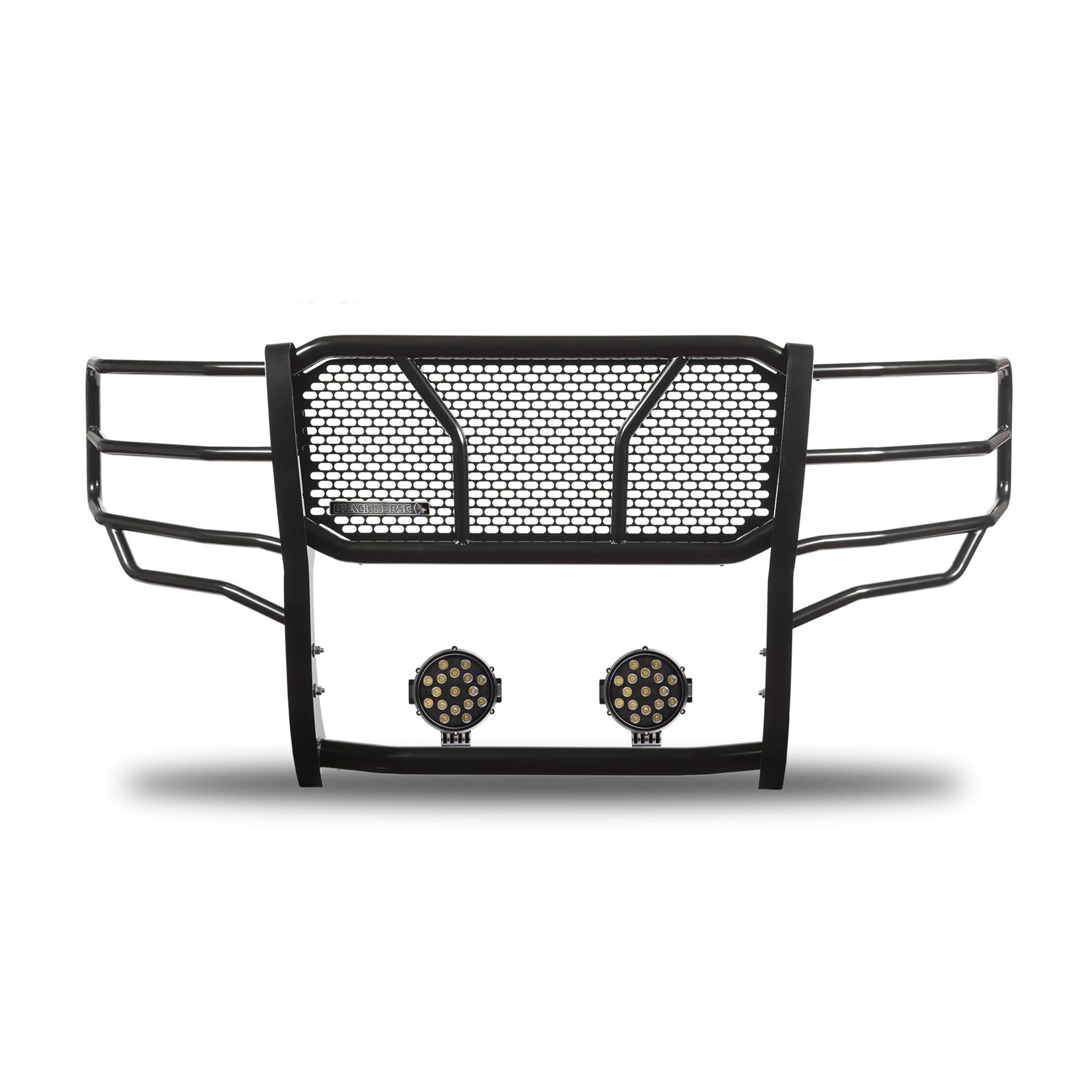 Heavy Duty Black Horse Rugged Grille Brush Bumper Guard Modular Black Come with Pair of 7.0" LED Lights Compatible with 2019-2021 Silverado 1500 LD|2014-2018 Silverado 1500-RU-CHSI14-B-PLB