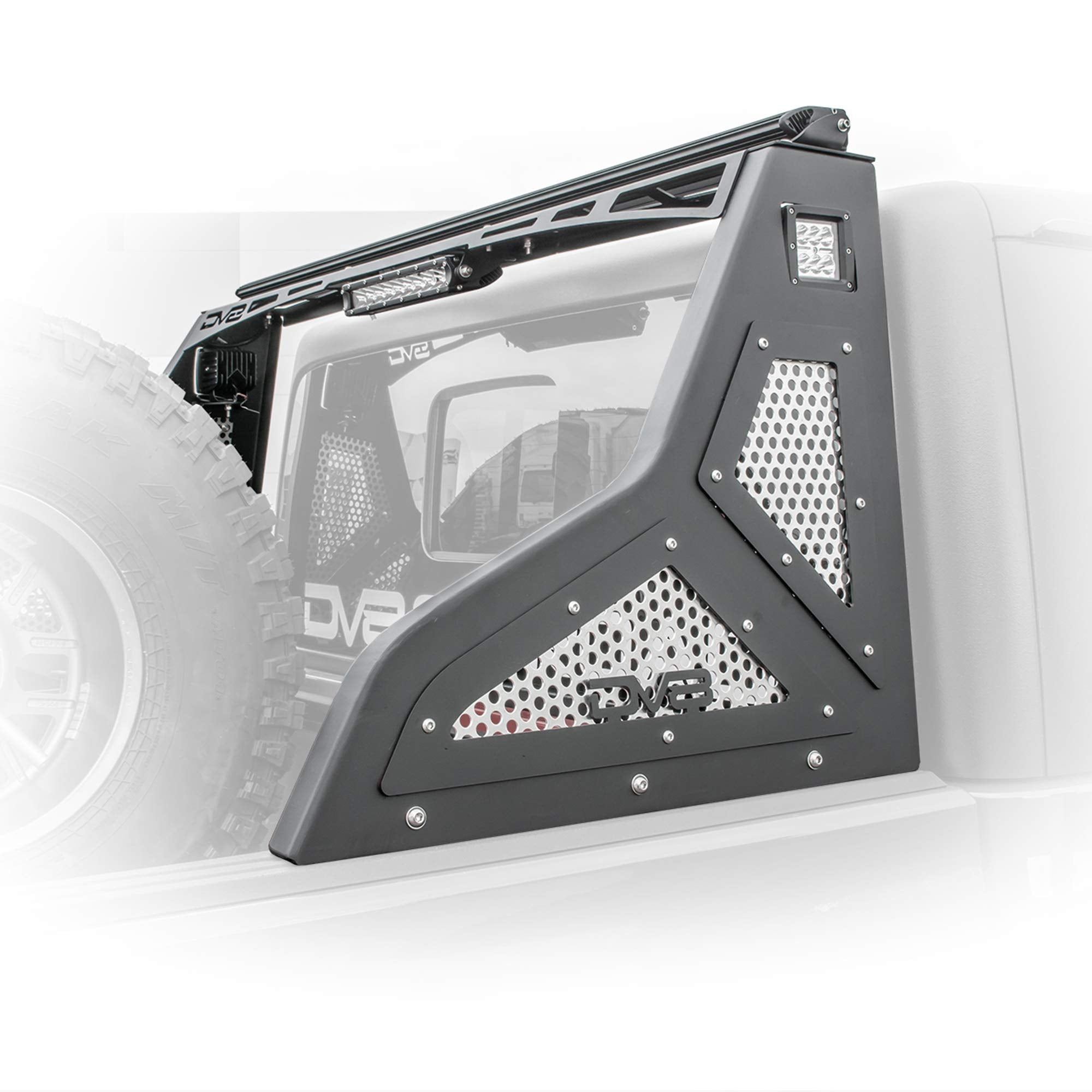 Chase Rack for The Jeep Gladiator JT 2020-2025 | Mounts 3-Inch LED Cube Lights, 50-Inch Single Row LED Light Bar, 10-Inch Single Row LED Light Bar