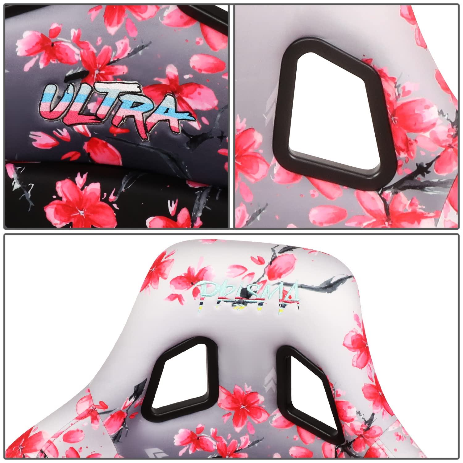 NRG Innovations Fixed Back Bucket Seat NRG-FRP-302-SAKURA Fiber Glass Ombre Sakura Print wBottom Mount Bracket