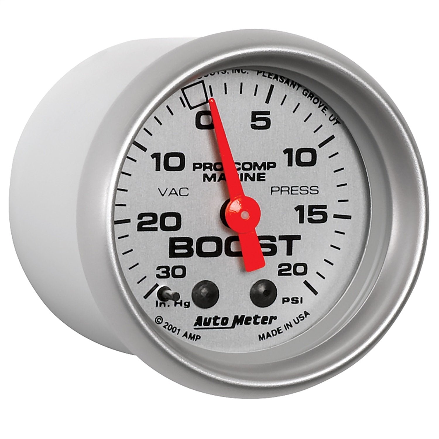 Gauge AUTO Meter 200774-33 Boost (Marine Silver Ultra-Lite 2 1/16", 30Inhg-20Psi, Mechanical, Marine Silver)