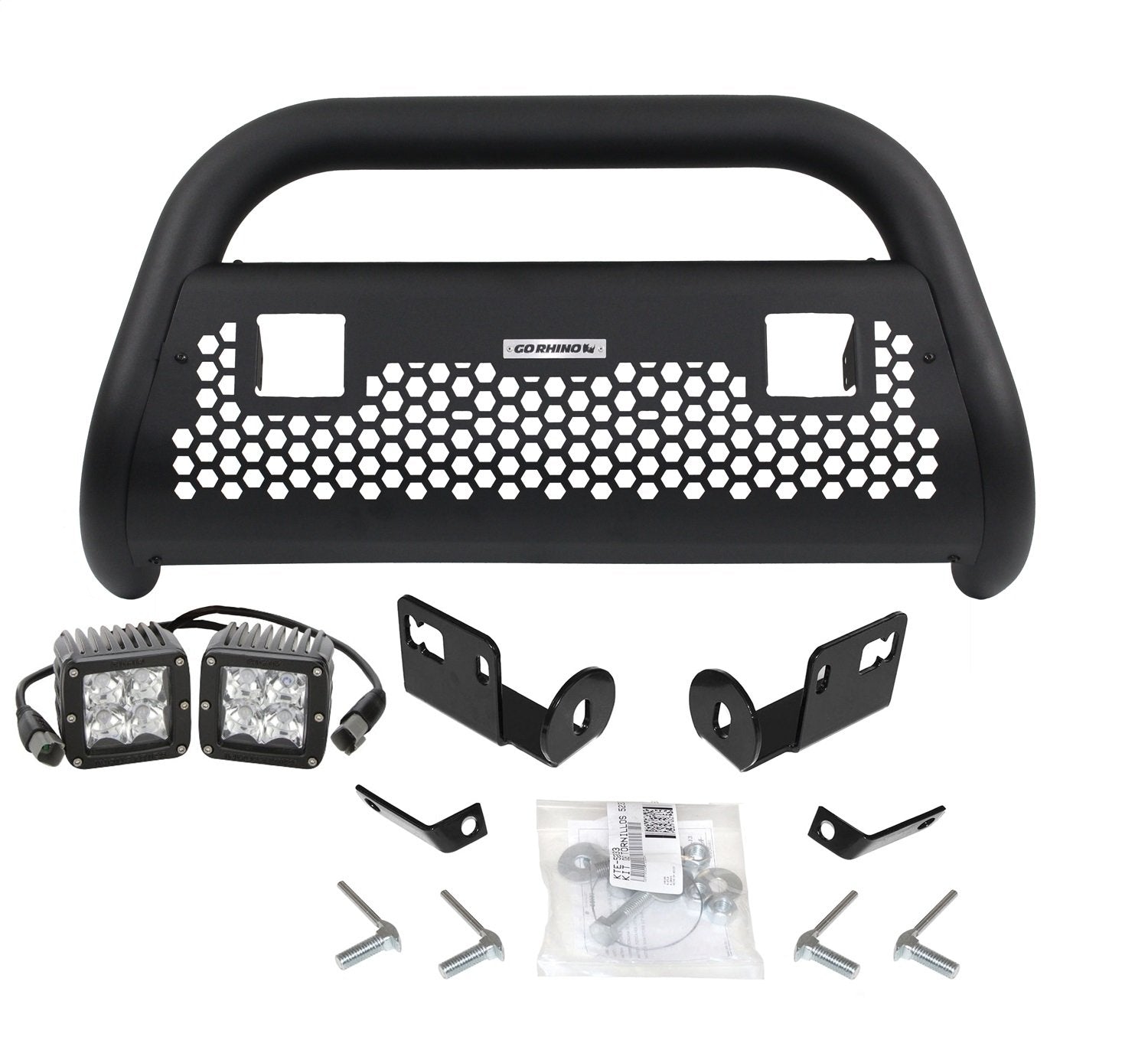 RC2 Bull Bar Go Rhino w/Two 3" Cube Lights & Mounting Brackets | Mild Steel, Textured Black | 55522T | Fits 2005-2015 Toyota Tacoma (Excludes Dynamic Laser Cruise Control/Toyota Safety Sense/TRD)