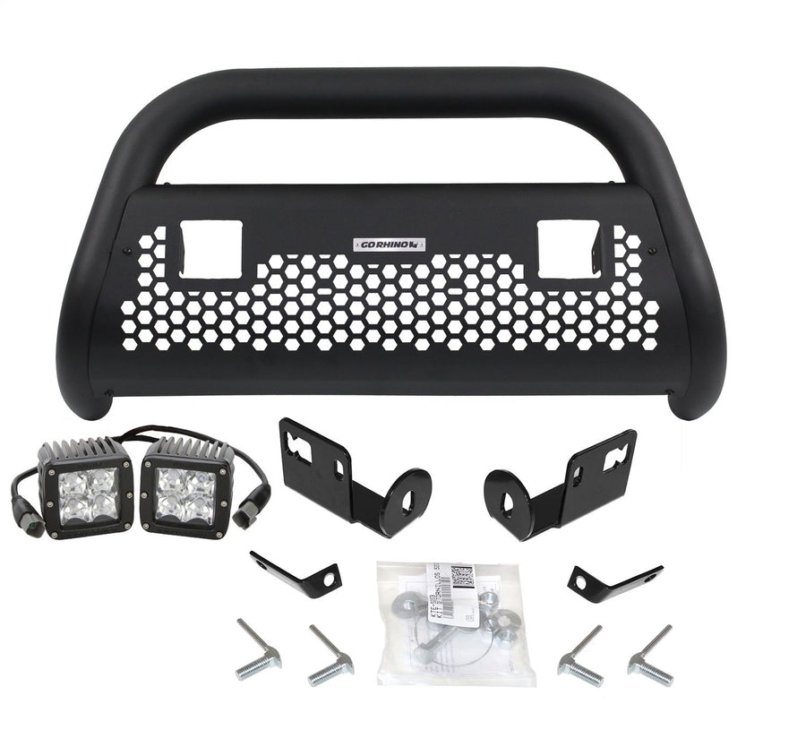 RC2 Bull Bar Go Rhino w/Two 3" Cube Lights & Mounting Brackets | Mild Steel, Textured Black | 55522T | Fits 2005-2015 Toyota Tacoma (Excludes Dynamic Laser Cruise Control/Toyota Safety Sense/TRD)
