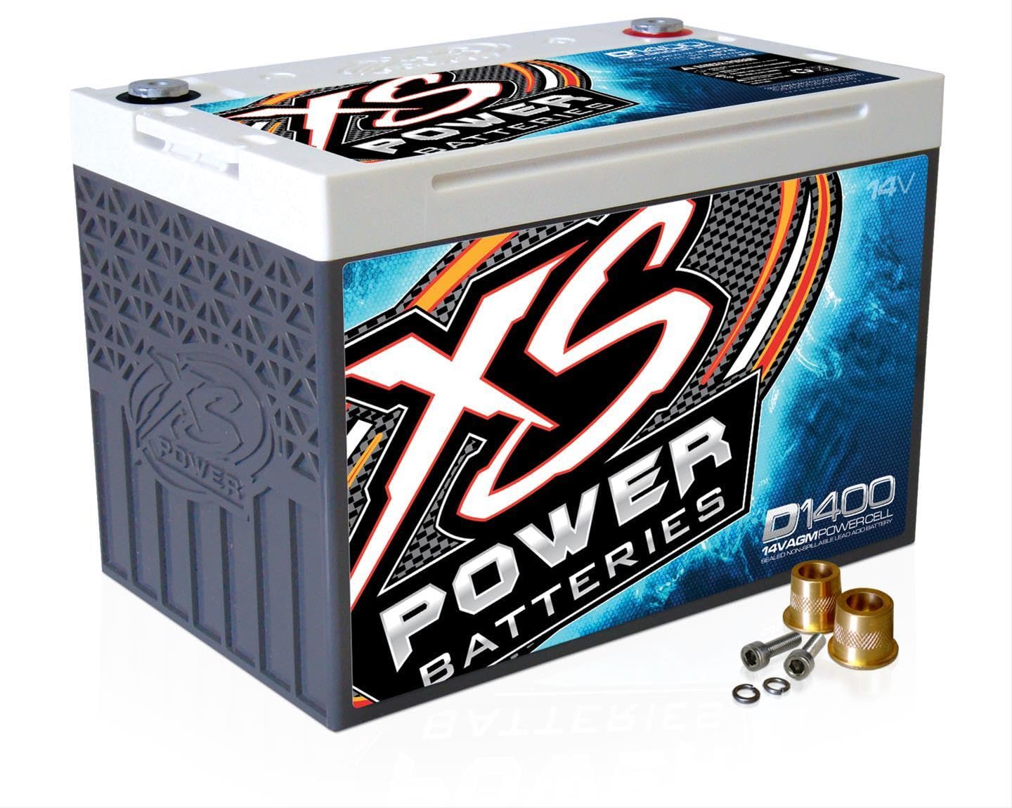 D1400 XS Power 2400 Amp AGM Battery with 580 & M6 Terminal Hardware - Group 34 14 Volt 56Ah 775CA Deep Cycle AGM Powercell for Large Stereo Systems or Vehicles