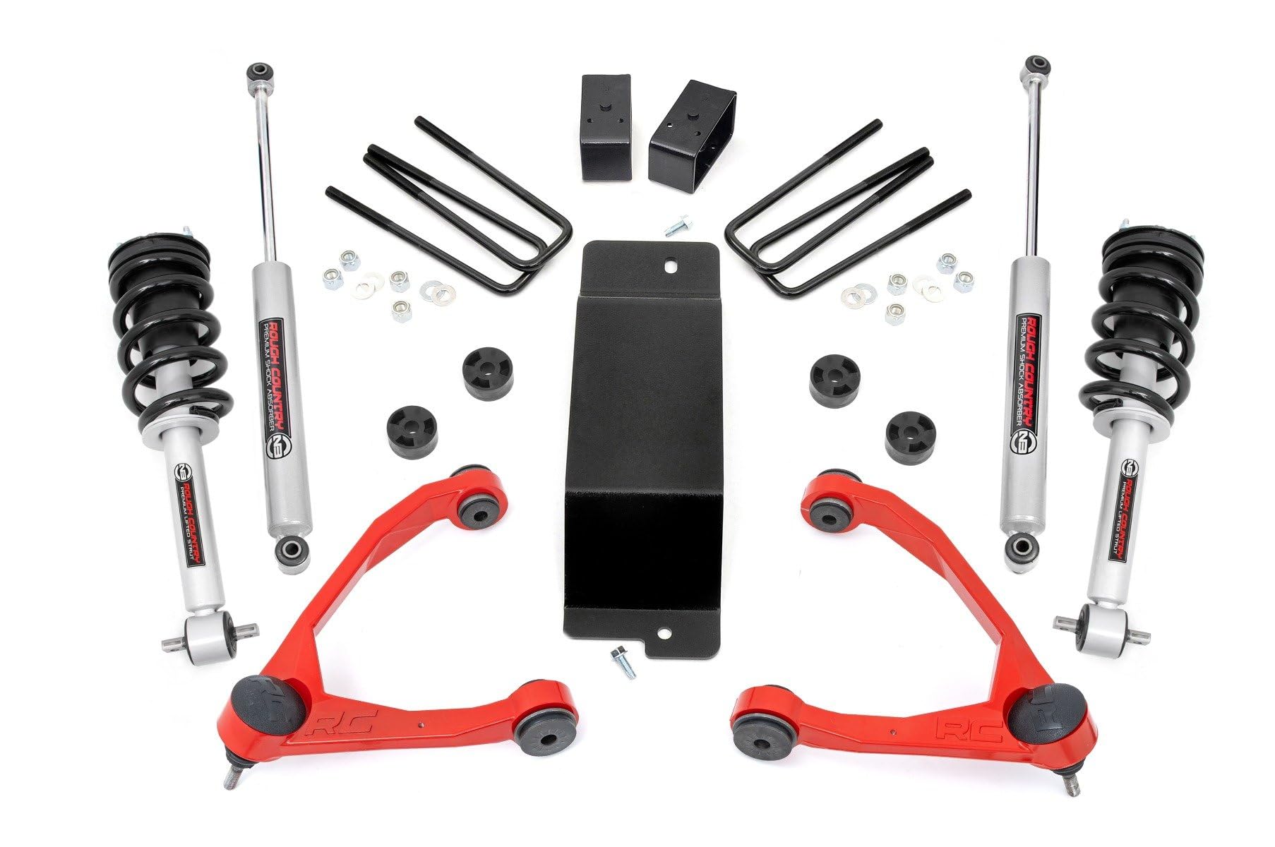 Rough Country 3.5" Lift Kit with N3 Rear Shocks/N3 Loaded Struts for Chevy Silverado & GMC Sierra 1500 (2007-2013) - Silver Control Arms
