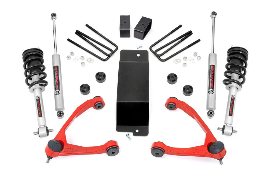 Rough Country 3.5" Lift Kit with N3 Rear Shocks/N3 Loaded Struts for Chevy Silverado & GMC Sierra 1500 (2007-2013) - Silver Control Arms