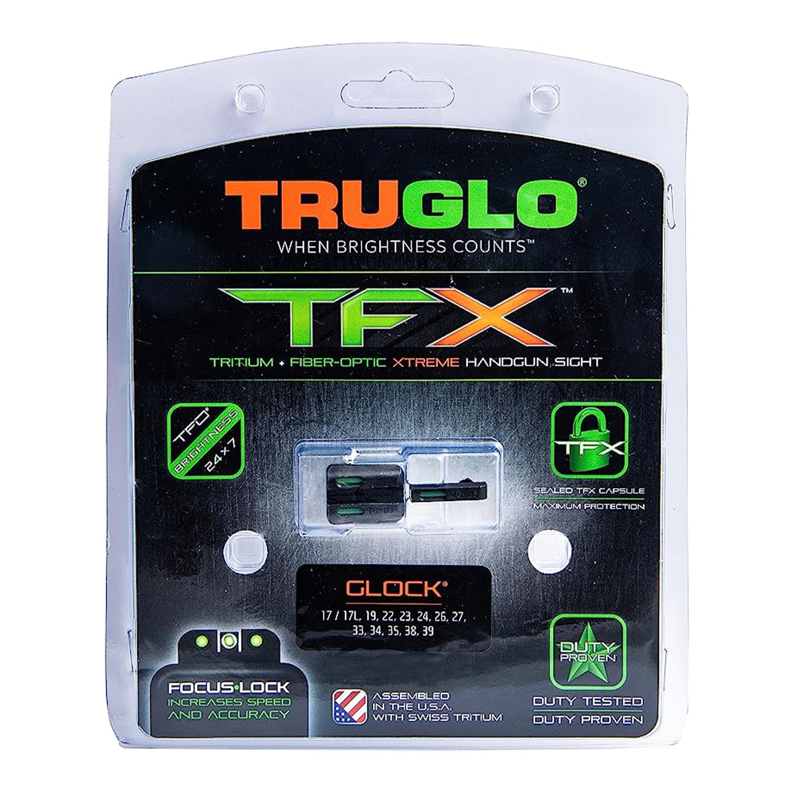TRUGLO Handgun TFX Sight | Durable Shock-Resistant Compact Brightly Glowing Tritium & Fiber-Optic Xtreme Day/Night Sight, Compatible with Glock Suppressor Height Low Handguns