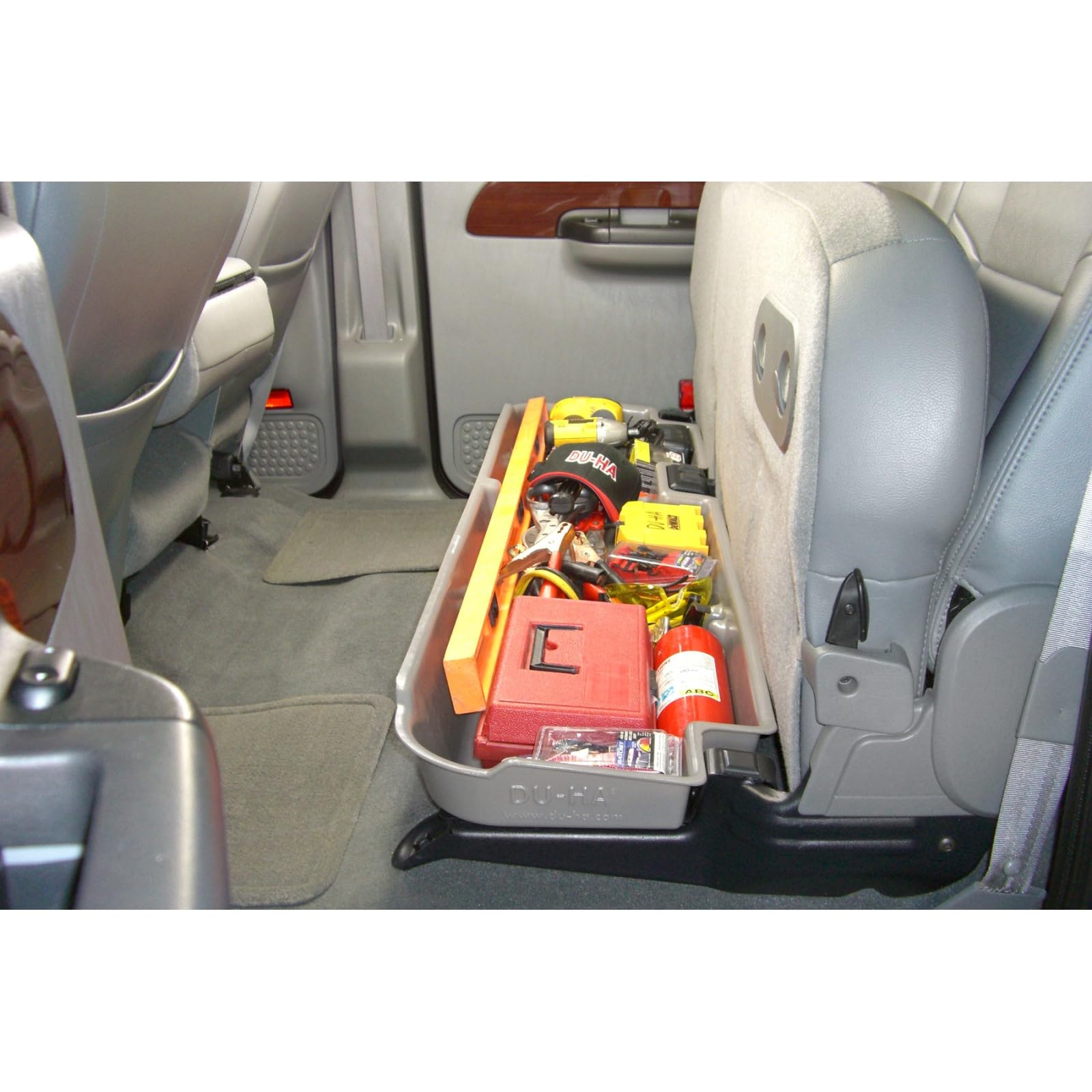 Under Seat Storage DuHa 20067 fits 2003-2016 Ford F250 F350 F450 F550 Super Duty Crew Cab with 60/40 Split Bench Seats Only | Black Heavy-Duty Back Seat Organizer | Includes Dividers
