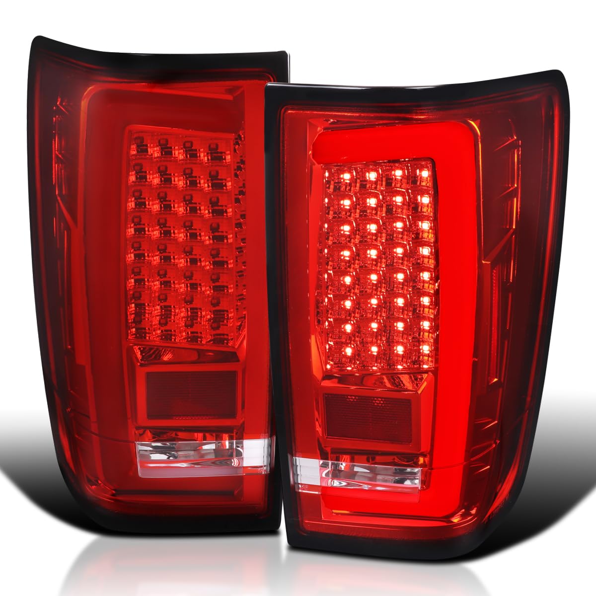 Red LED Tail Lights w/LED Light Bar SPEC-D TUNING Compatible with 2004-2015 Nissan Titan, Left + Right Pair Assembly