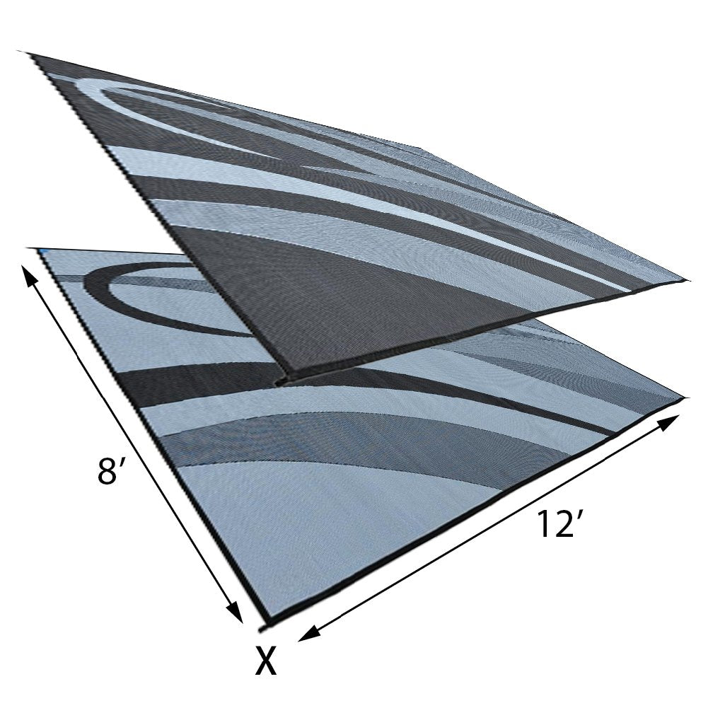 Camping Stylish GA1 Reversible Graphic Patio Mat-8' x 12', Black/Silver