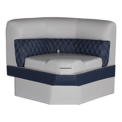 30" Radius corner pontoon seat, Lippert Sunset Collection, Contoured Foam Cushioning, Durable Marine-Grade Vinyl, Built-In Dry Storage, Poly Frame, 44"L x 28"W x 30"H – 2024021297
