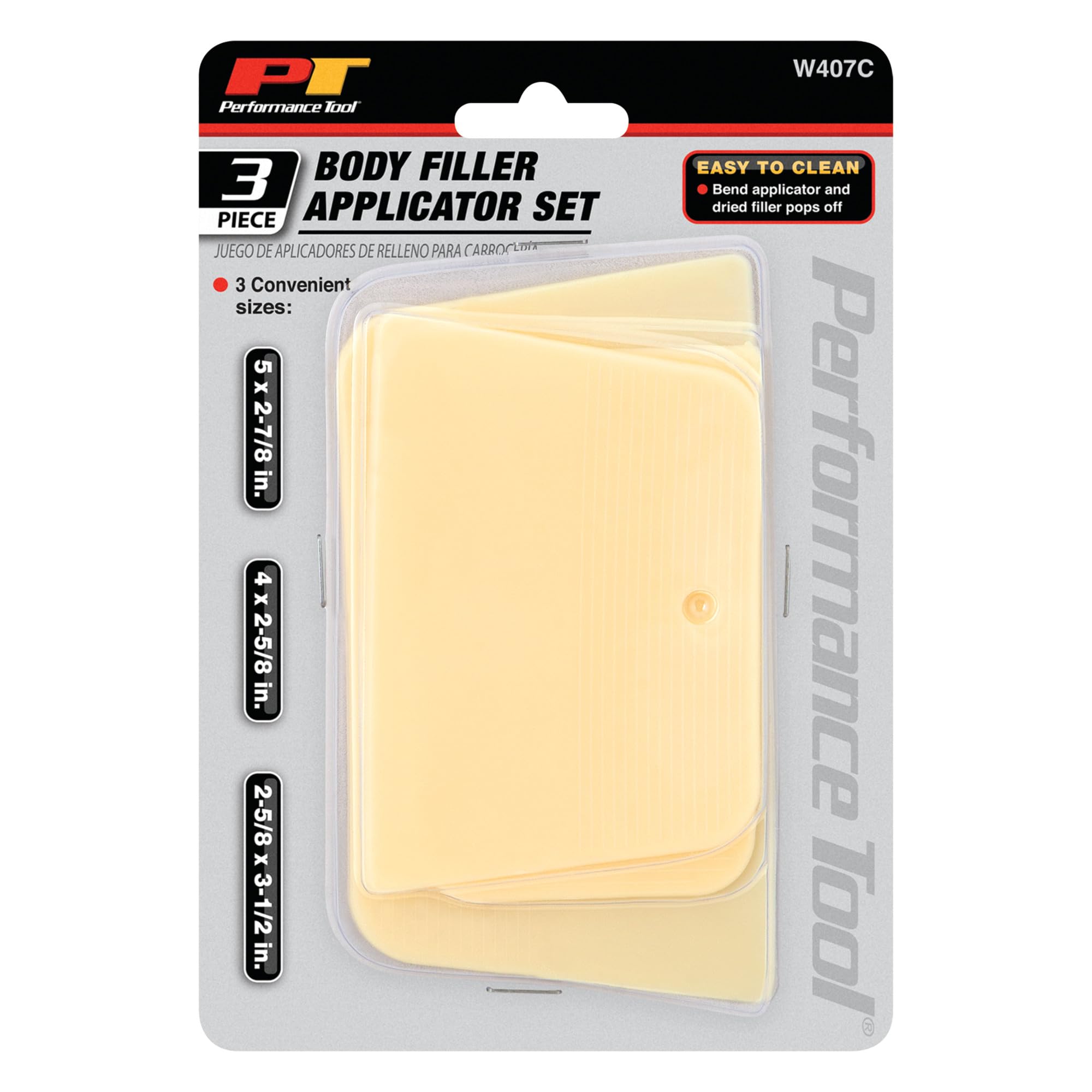 W407C Performance Tool Flexible Plastic Spreader Set - 3 Sizes for Filler and Putty Spreading Jobs - Easy to Clean Bendable Applicators