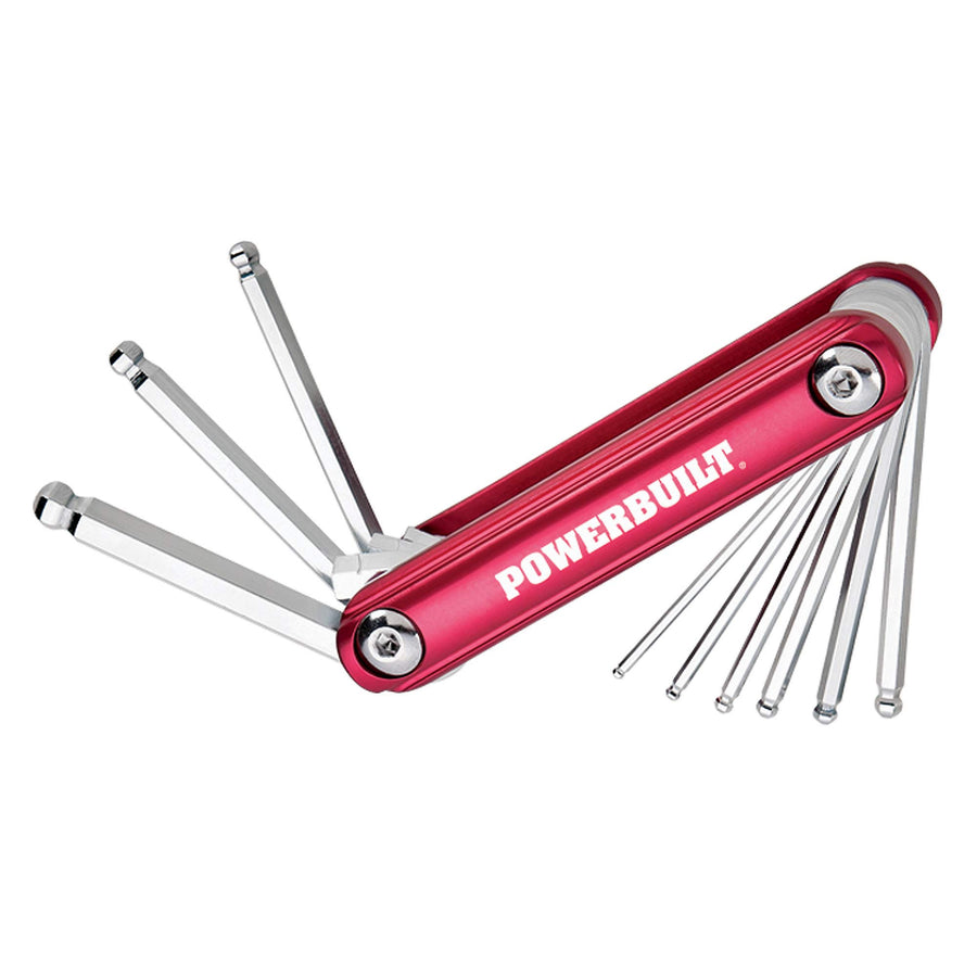 Folding Powerbuilt 940953 Hex Key Wrench Set Ball-End SAE (9 Piece) (1/16" - 1/4")
