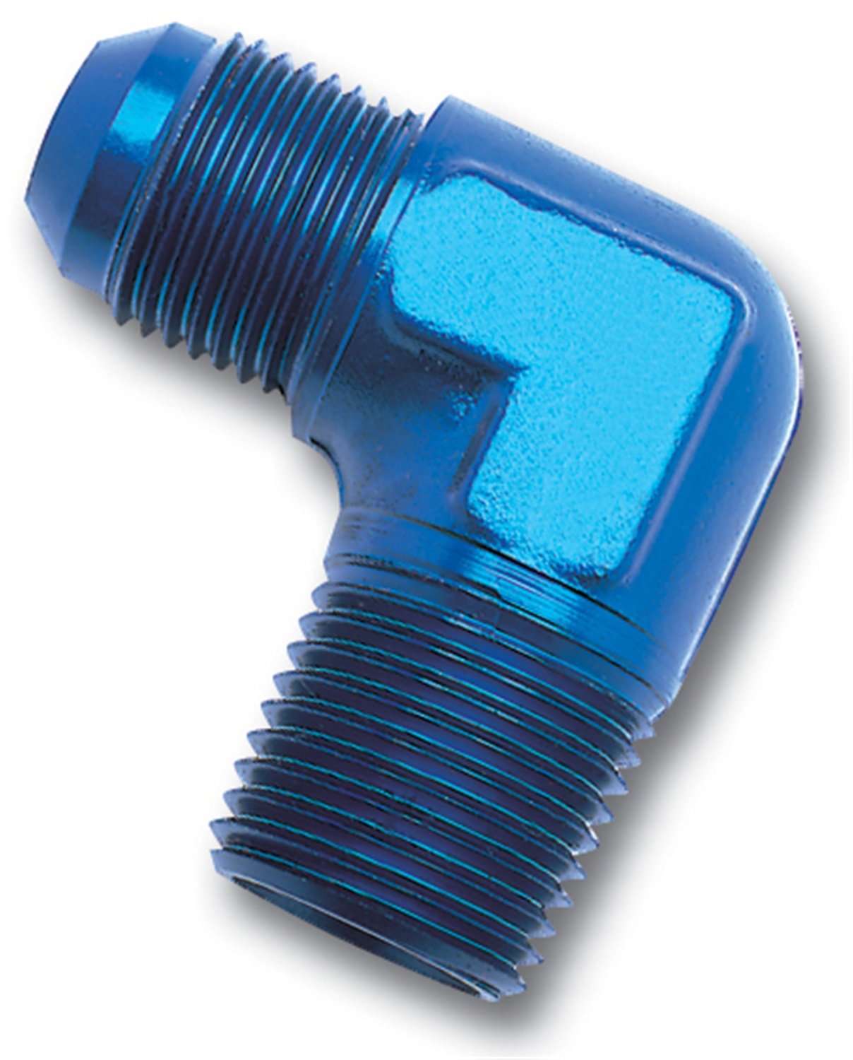 Edelbrock/Russell 90-Degree Blue Anodized Aluminum -6AN Flare to 3/8" Pipe Adapter Fitting, 1 Count (Pack of 1)