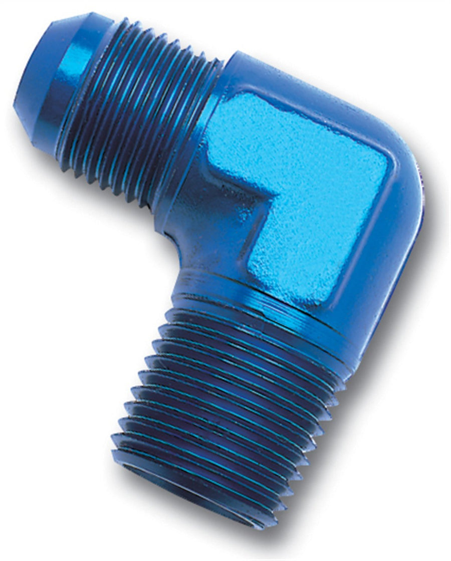 Edelbrock/Russell 90-Degree Blue Anodized Aluminum -6AN Flare to 3/8" Pipe Adapter Fitting, 1 Count (Pack of 1)