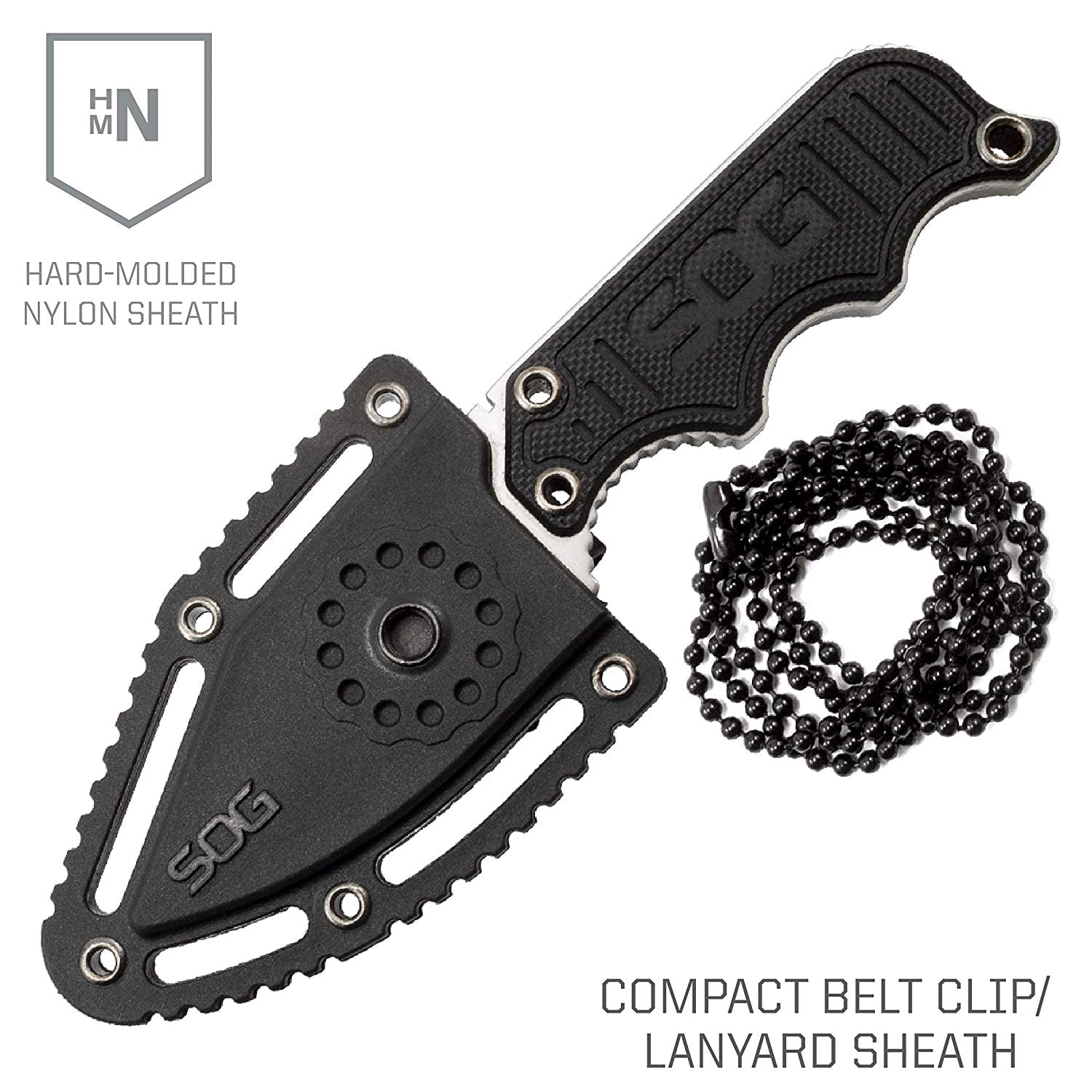 SOG Mini Instinct Small Fixed Blade Knife- 8.75 Inch x 1 Inch x 4 Inch Full Tang Adjustable Clip Belt or Boot Knife with Tactical Knife Sheath and Neck Knife Lanyard (NB1002-CP)