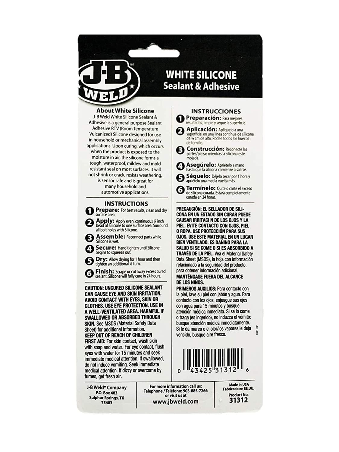 All-Purpose J-B Weld 31312 White RTV Silicone Sealant and Adhesive - 3 oz.
