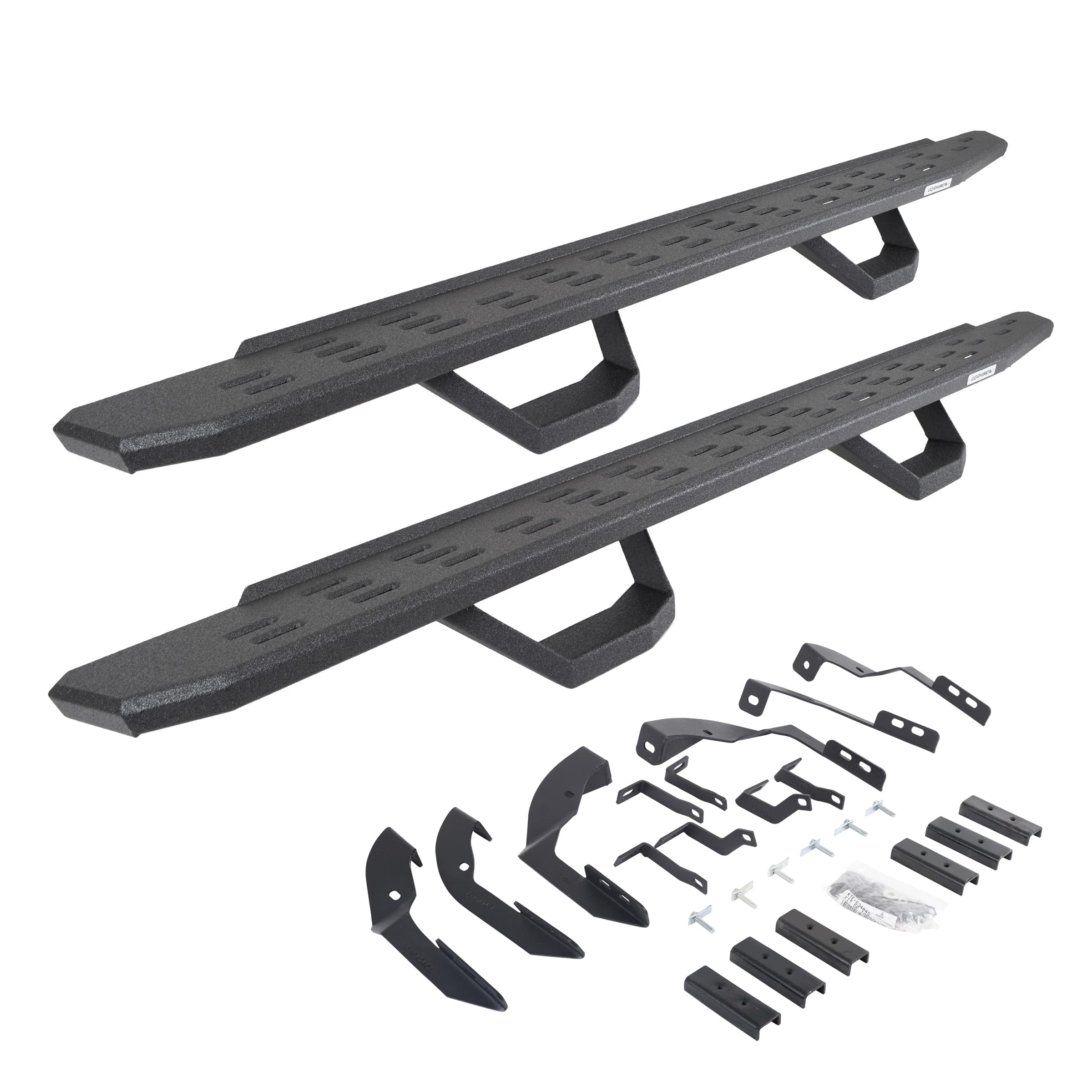 Go Rhino Running Boards RB30, Brackets, & 2 Pair of Drop Steps | Galvanized Steel, Protective Bedliner Coating | 6960428020T | Fits 2015-2019 Chevrolet Silverado/GMC Sierra 2500/3500 (See Description)