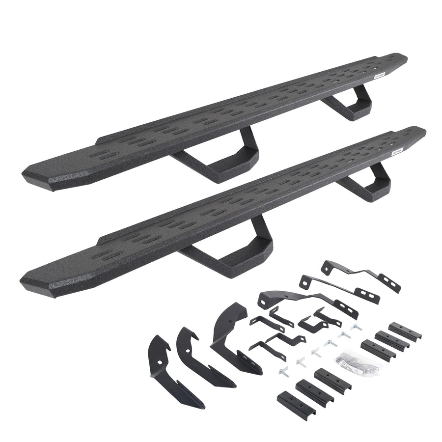 Go Rhino Running Boards RB30, Brackets, & 2 Pair of Drop Steps | Galvanized Steel, Protective Bedliner Coating | 6960428020T | Fits 2015-2019 Chevrolet Silverado/GMC Sierra 2500/3500 (See Description)
