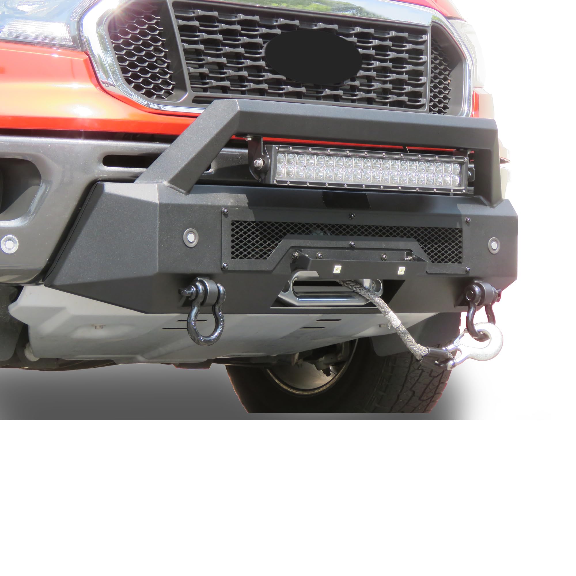 Heavy Duty Black Horse Armour III Front Winch Bumper Kit & Winch Textured Black Compatible with 2019-2023 Ford Ranger-AR3HD43-W12