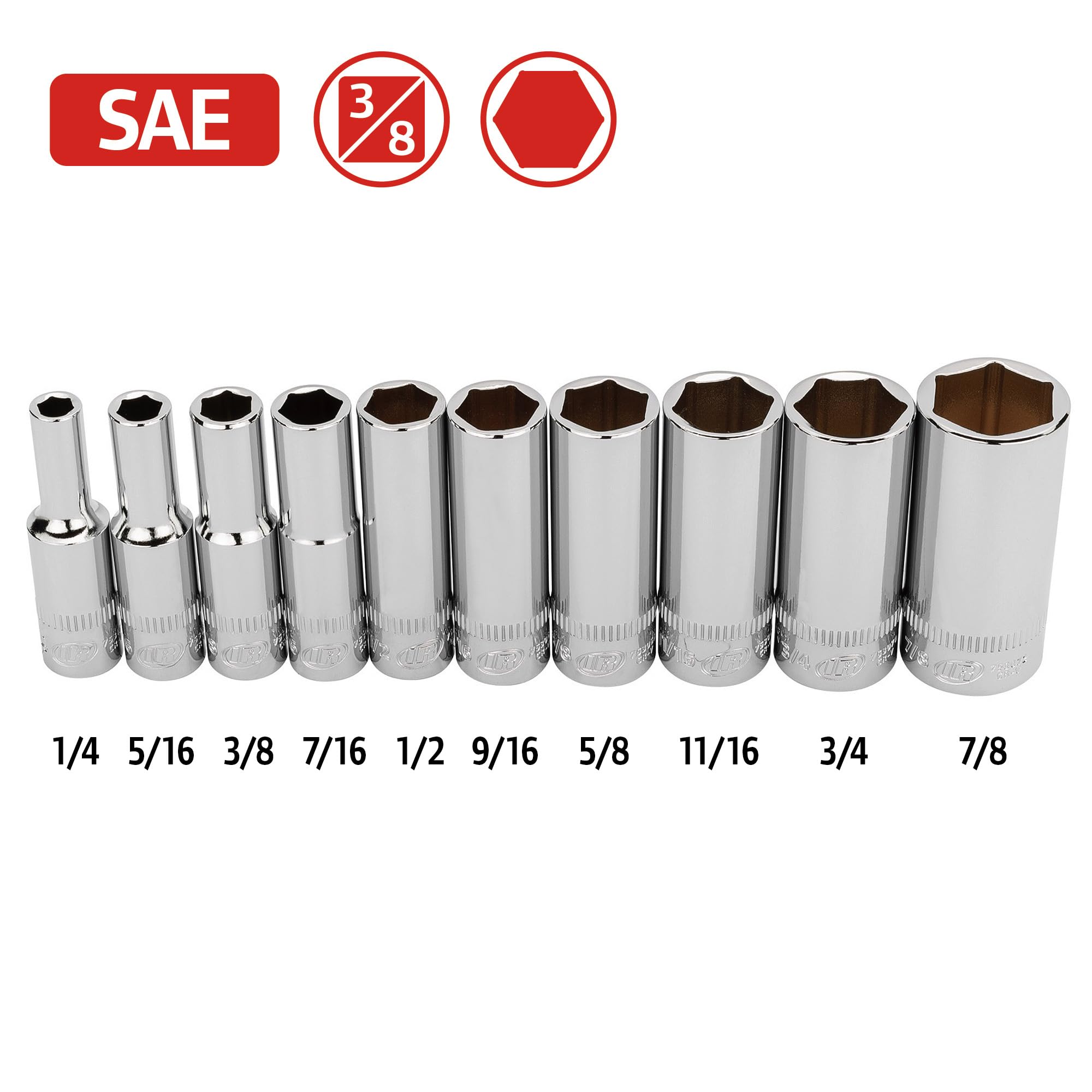 Ingersoll Rand 3/8 in. Drive Deep Socket Set 10 Pc. - SAE 6 Pt.- 752050