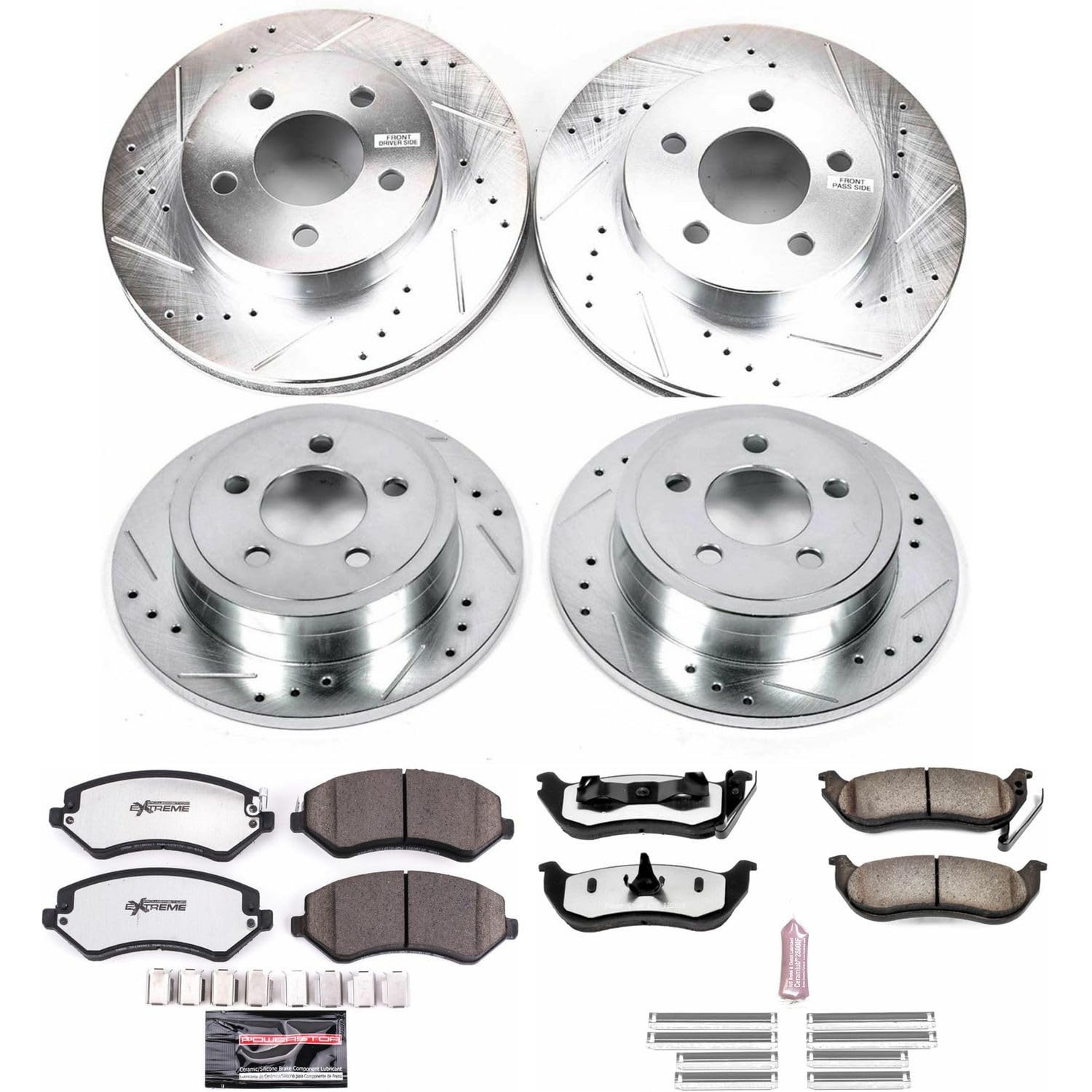 Power Stop Brake Kit Front and Rear For 2003 2004 2005 2006 2007 Jeep Liberty - Truck & Tow Carbon Fiber Ceramic Pads & Drilled and Slotted Rotors Replacement, K2162-36