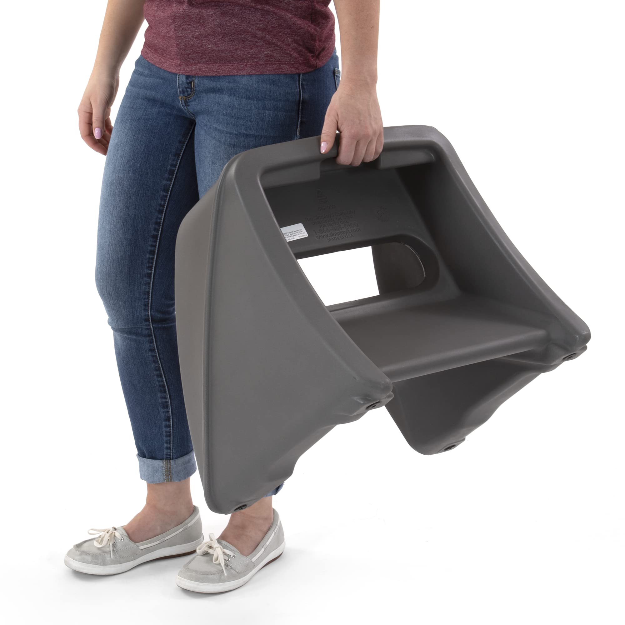 Simplay3 Two-Step Handy Home Step Stool Plastic Seat - Indoor or Outdoor Use - 15.5" x 19" x 16" - Gray, Made in USA