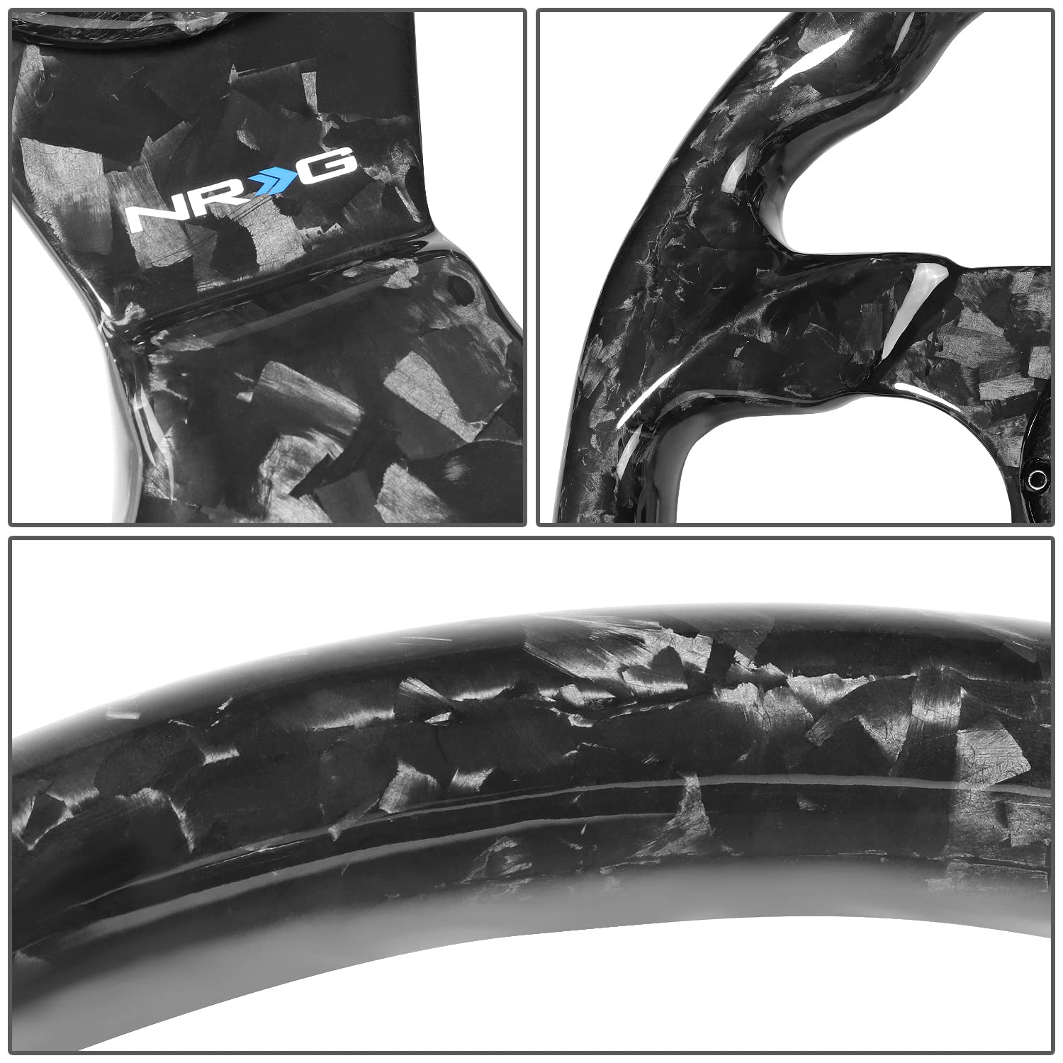 NRG Innovations Carbon Fiber Steering Wheel NRG-ST-009FC-BK Shinny Black Forged 320mm, 3 Spoke Flat Bottom Wheel