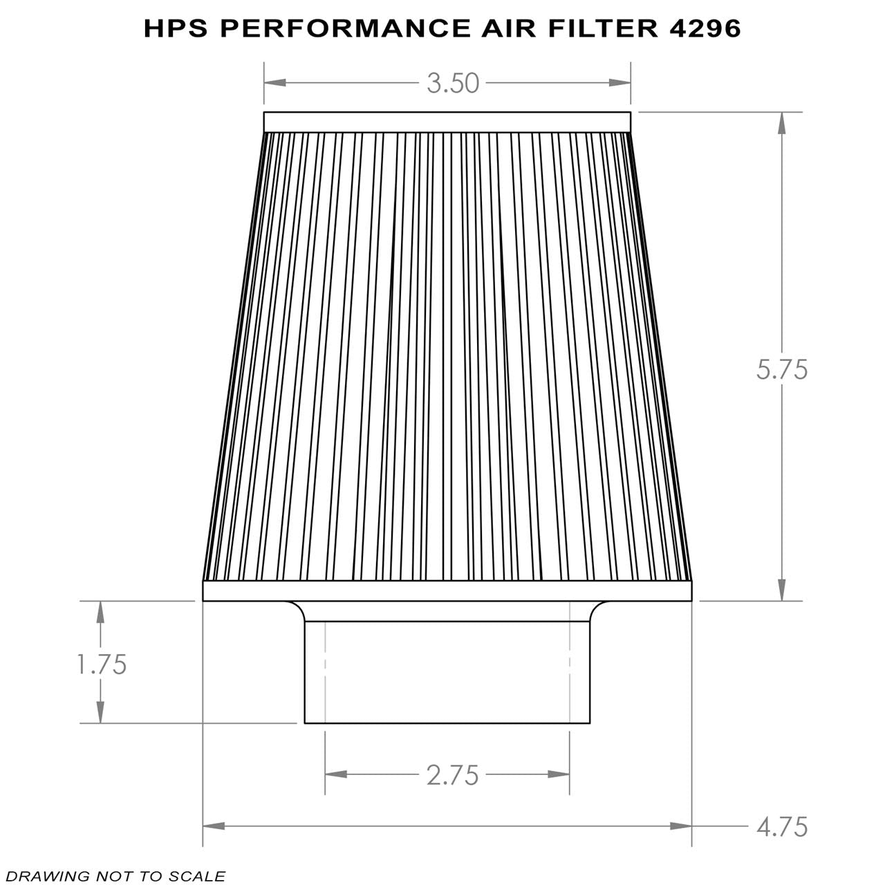 Performance HPS Air Filter 2.75" ID, 5.75" Element Length, 7.5" Overall Length, Gray, (HPS-4296)