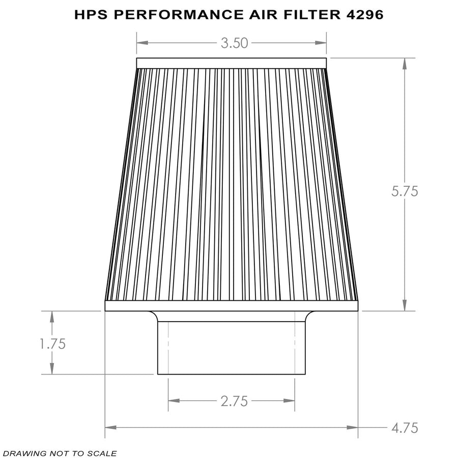 Performance HPS Air Filter 2.75" ID, 5.75" Element Length, 7.5" Overall Length, Gray, (HPS-4296)