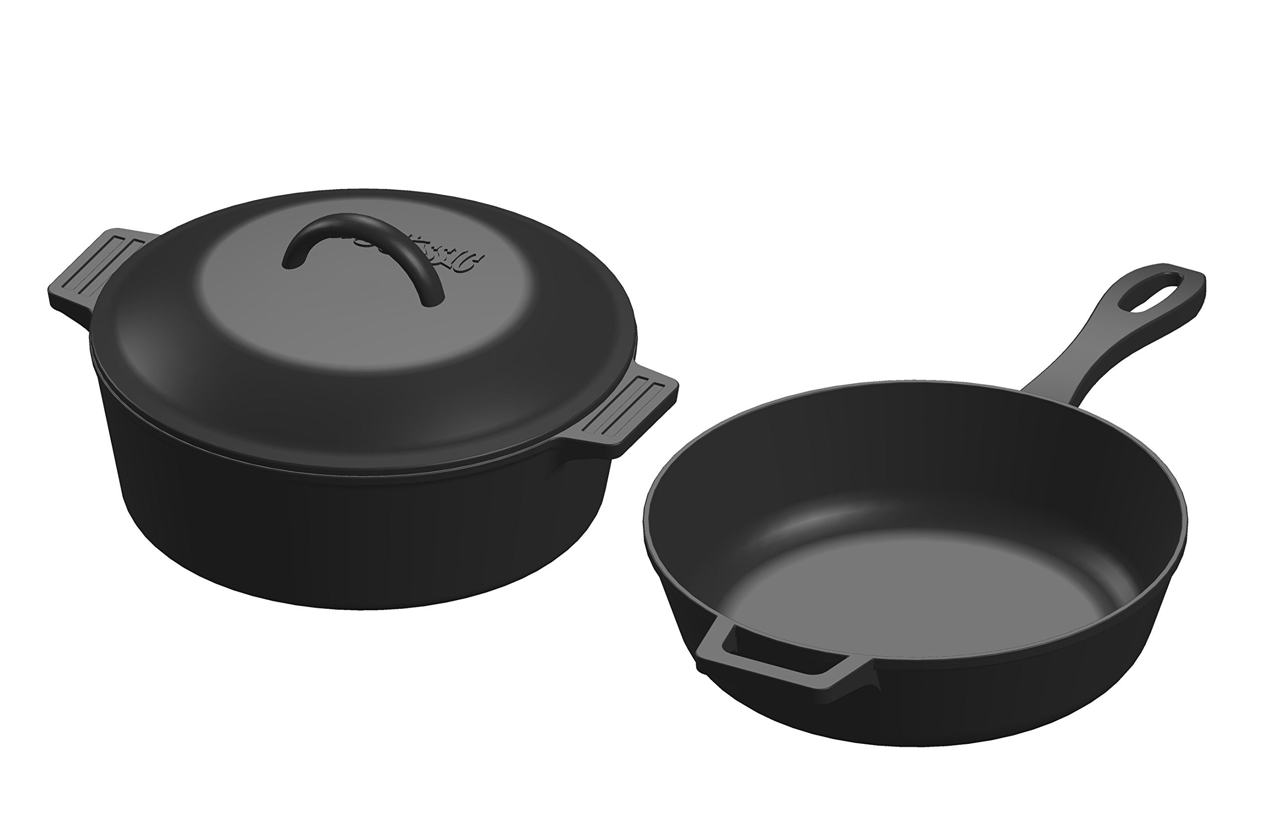 3-pc Bayou Classic Cast Iron Cookware Set Features 3-qt Skillet and 4-qt Pot w/Interchangeable Domed Basting Lid Perfect for Searing Braising Slow Simmering Soups Baking Apple Pie and Cobbler