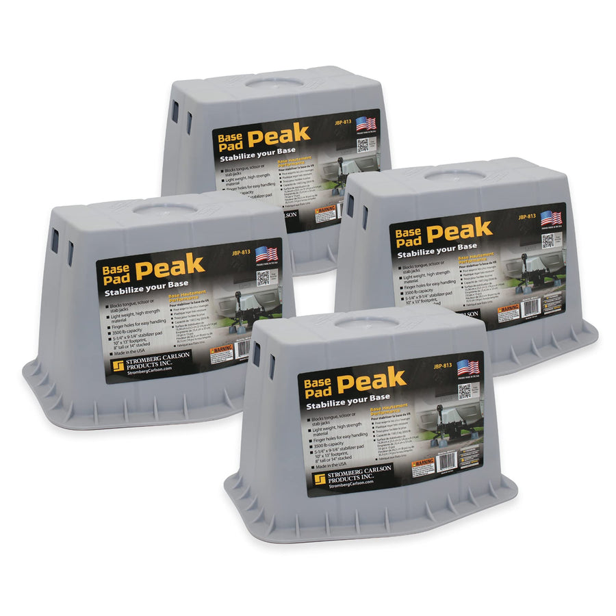 Stromberg Carlson Peak JBP-813.4 Base Pad - Trailer Jack Block – RV Pads – Travel Trailer Accessories – Tongue Jack Base – Leveling Block – Camper Accessories for RV Platform (4 Pack, Gray)