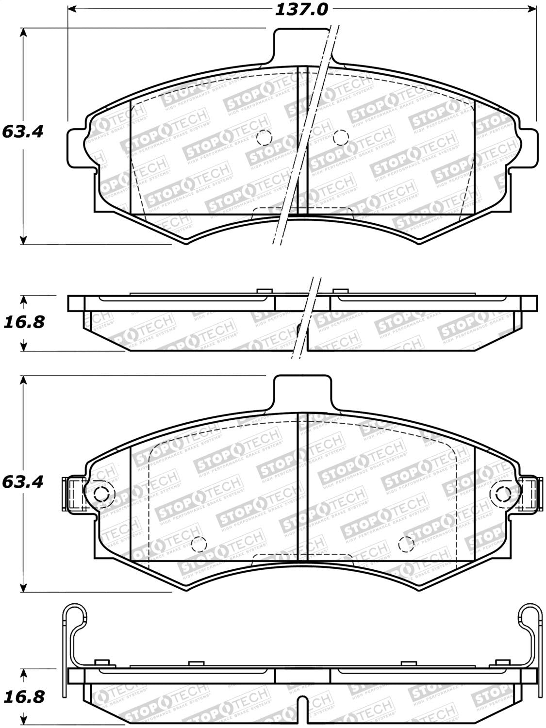 Front StopTech 308.09410 Brake Pads with Shims and Hardware Street