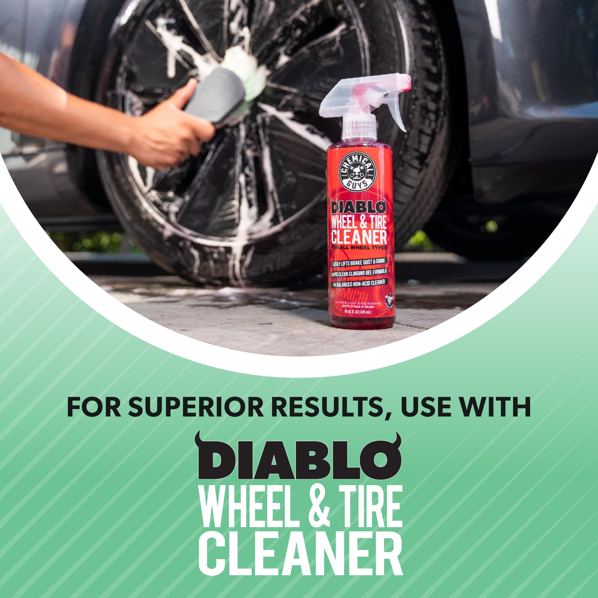 Wheelie Chemical Guys All Exterior Surface and Wheel Brush, Wheel Cleaner Brush with Soft Bristles, Safe Cleaning of Rims, Tires, and Exterior Surfaces on Cars, Trucks, Motorcycles, RVs, & More, Green
