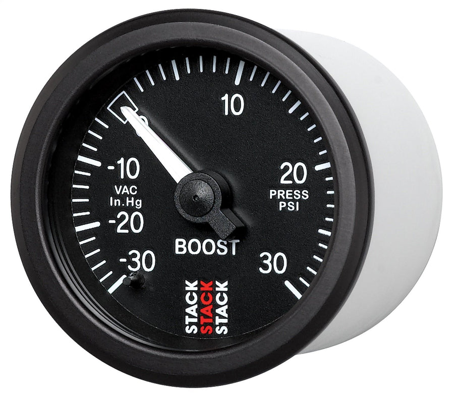 Stack ST3112 52mm Black -30 inHg to +30 PSI Universal T-Fitting Mechanical Boost Pressure Gauge