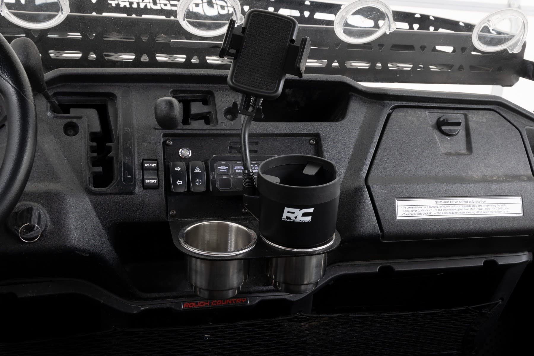 2 in 1 Rough Country Expanding Cup and Phone Holder - J5054, Black, 2.69in - 3.9in Diameter