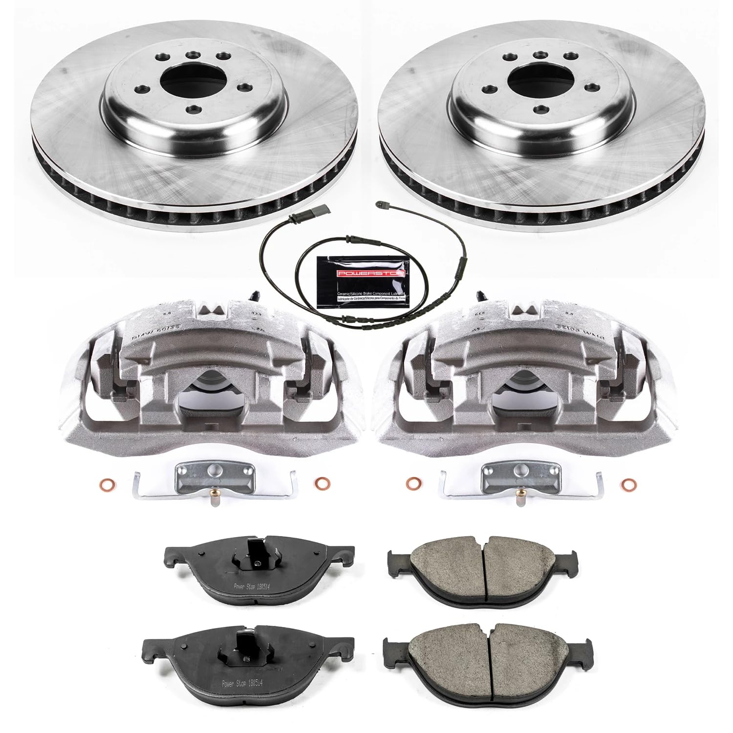 Power Stop Autospecialty KCOE6414 Replacement Front Caliper Kit-Rotors, Ceramic Brake Pads, Calipers For 550i GT, 550i GT xDrive, 750Li, 750Li xDrive, 750i, 750i xDrive [Model Specific]