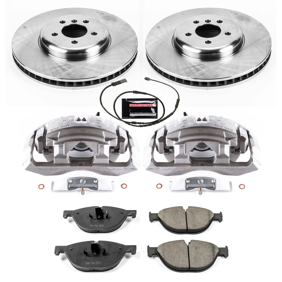 Power Stop Autospecialty KCOE6414 Replacement Front Caliper Kit-Rotors, Ceramic Brake Pads, Calipers For 550i GT, 550i GT xDrive, 750Li, 750Li xDrive, 750i, 750i xDrive [Model Specific]