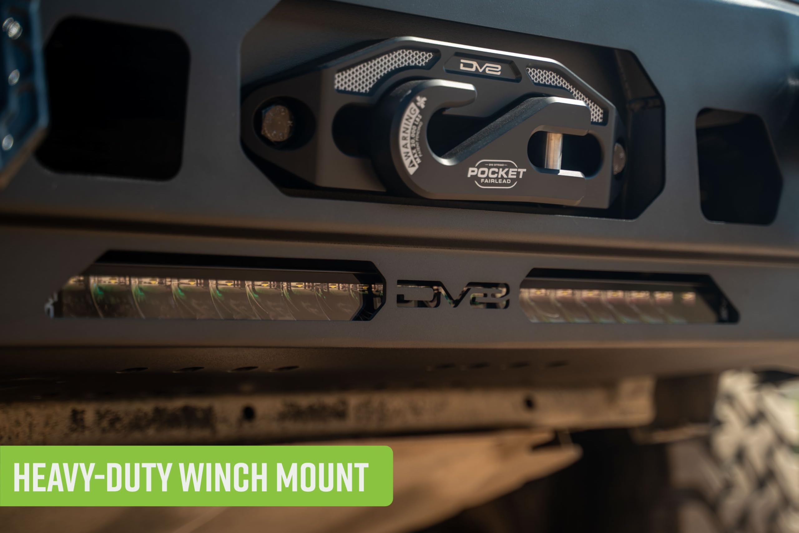 Centric DV8 Offroad Front Bumper for 2015-2020 Chevy Colorado | Center Mount Design | (1) 20" Light Bar Mount | Heavy-Duty Winch Mount | Pair of D-Ring Mounts | (2) 3" Pod Light Mounts | Steel