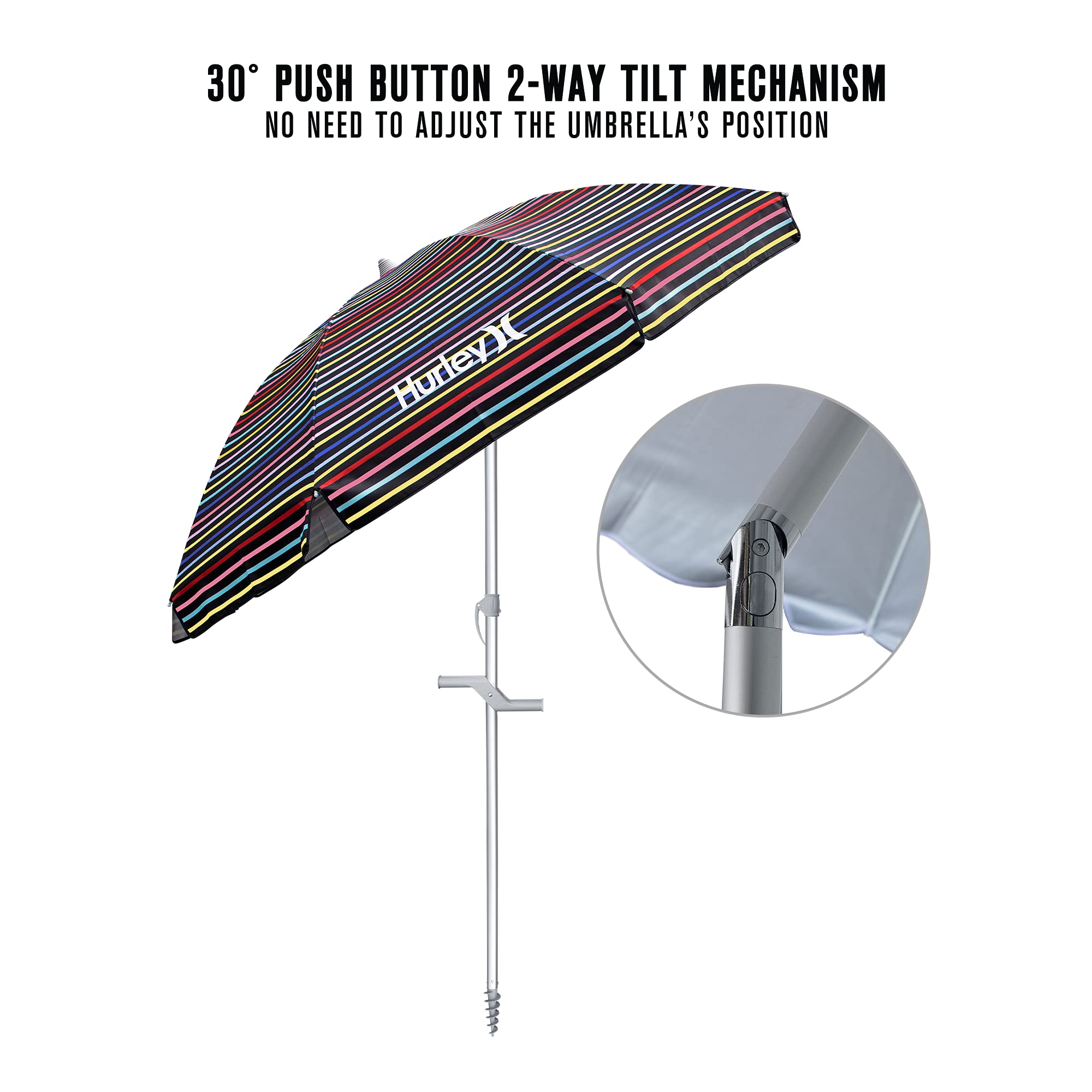 7' Hurley Beach Umbrella, Venice Mod Black