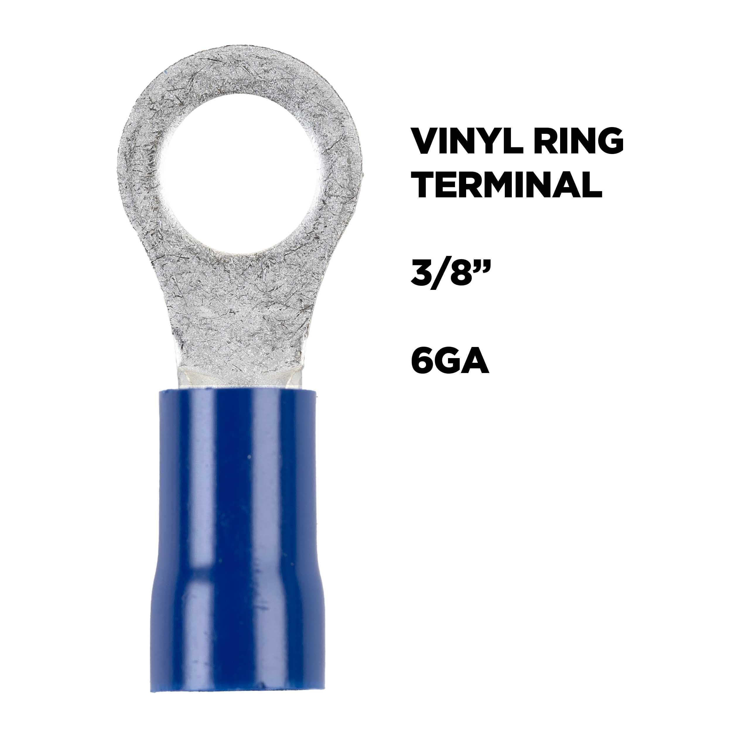 Vinyl Terminal Install Bay Ring Connector 6 Gauge 3/8 Inch Blue 25 Pack - BVRT638