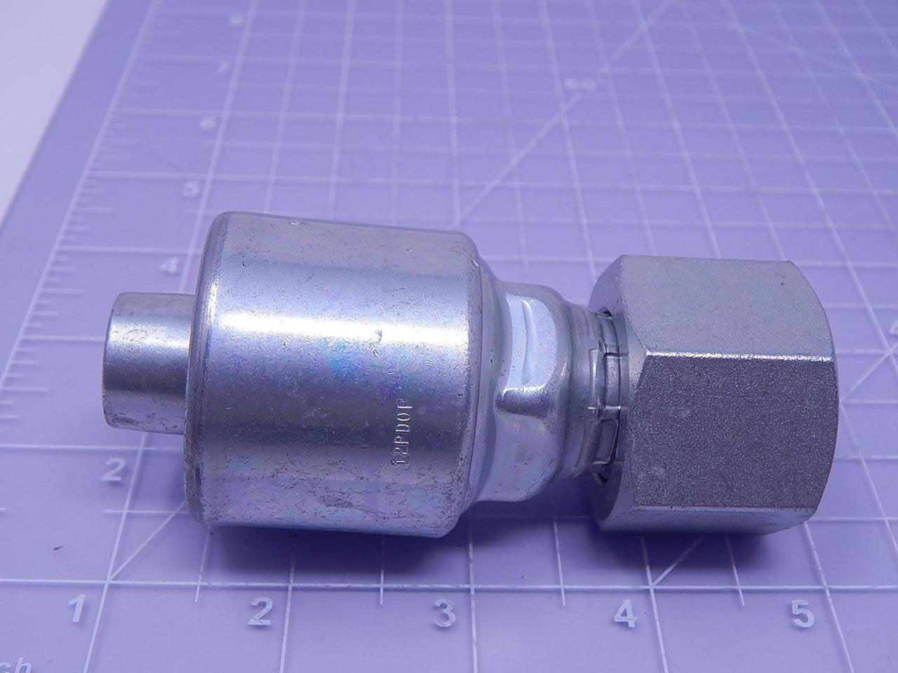 Gates MegaCrimp 12G-14FJX Couplings, Female JIC 37 Flare Swivel, Zinc Plated Carbon Steel, 3.81", 3/4" ID (G25170-1214)