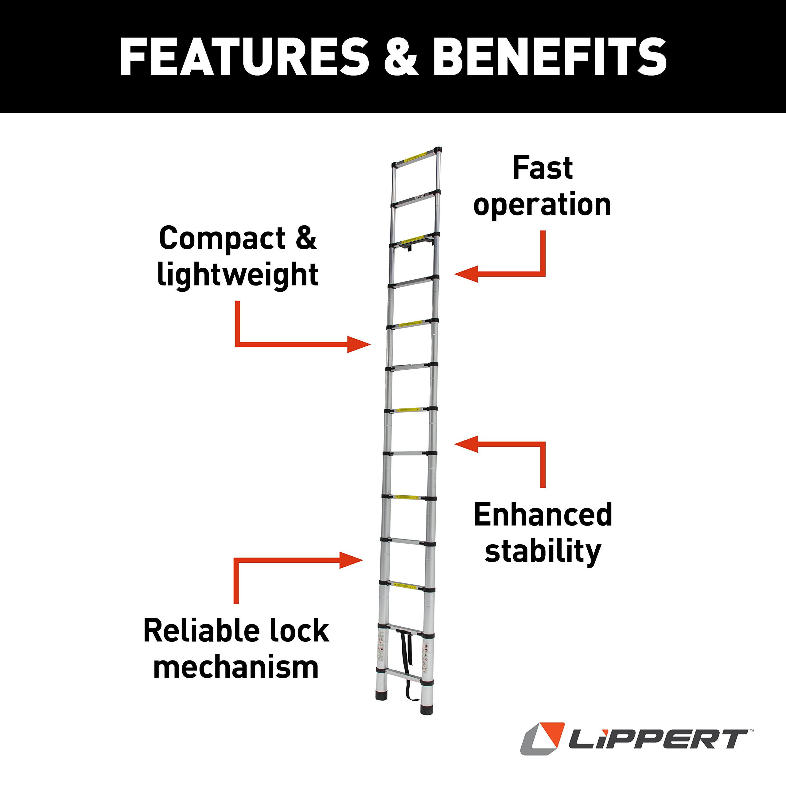 On-The-Go Ladder Lippert Components Telescoping Ladder for 5th Wheel RVs, Travel Trailers and Motorhomes